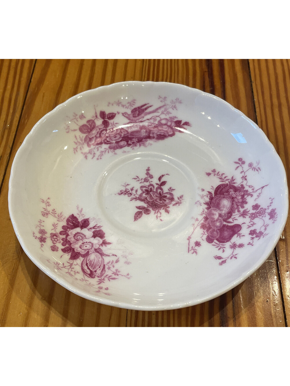Antique English SAUCER, Puce Fruit, Flowers And Bird Scenes c1840-1860!